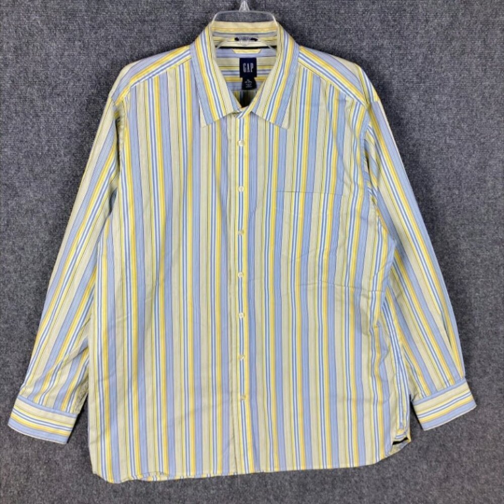 Gap Button Up Shirt Men's XL Classic Fit Long Sleeve Striped 17-17.5 100% Cotton